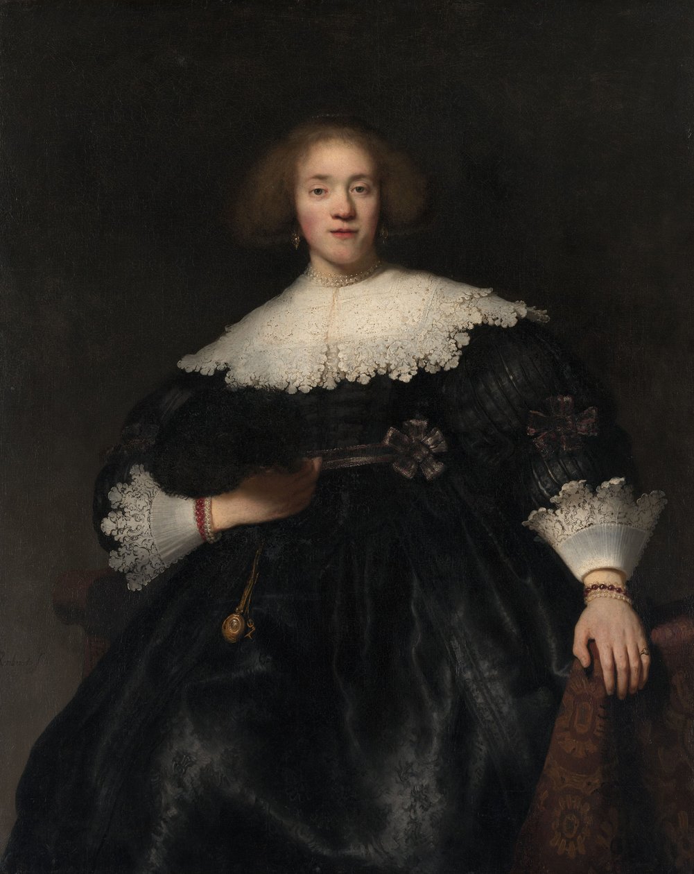 Nuoren naisen muotokuva viuhka kädessään, 1633 tekijältä Rembrandt van Rijn