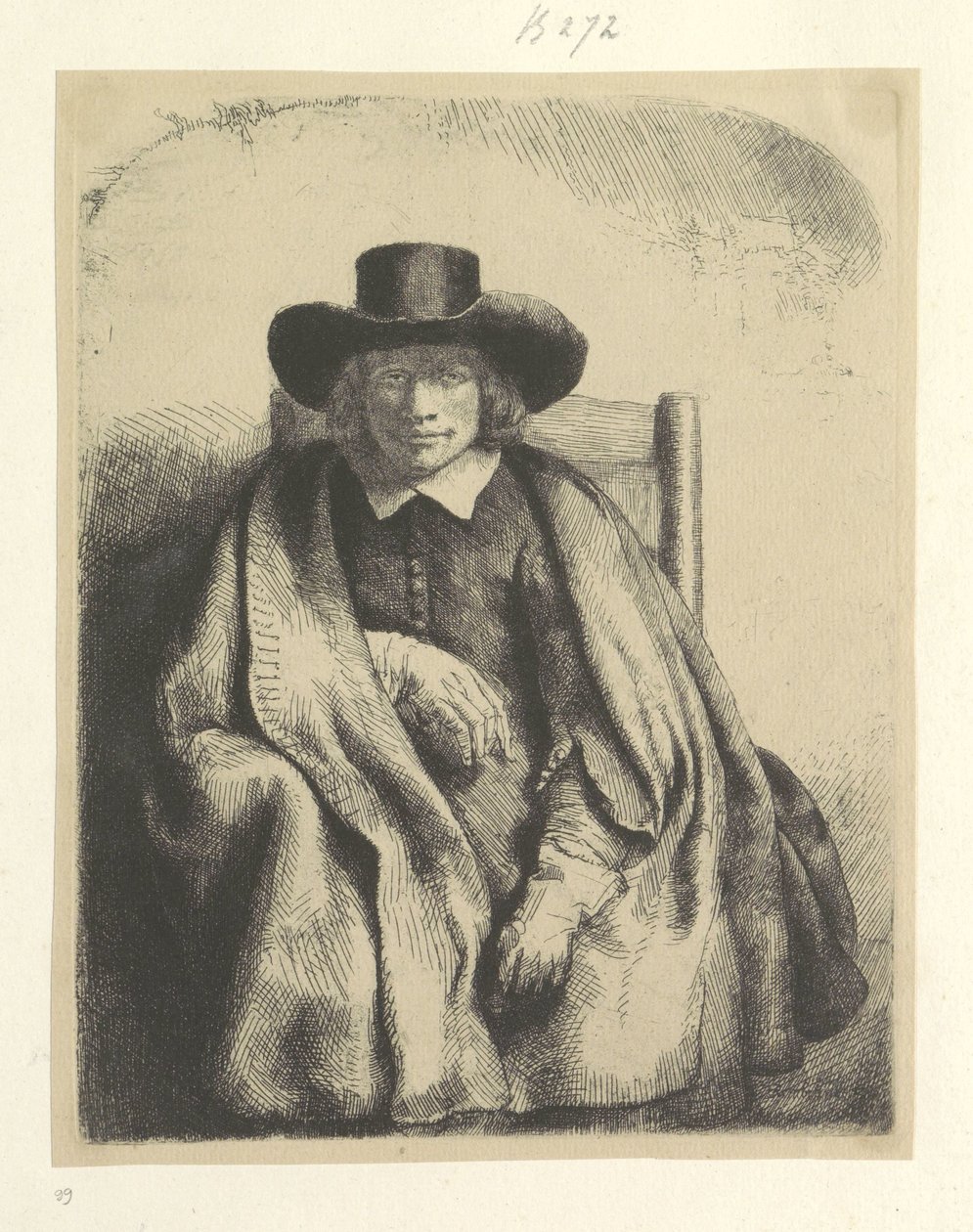 Portree van de prentverkoper Clement de Jonghe Kokoelma kahdeksankymmentäviisi alkuperäistä vedosta (sarjan nimi) tekijältä Rembrandt van Rijn