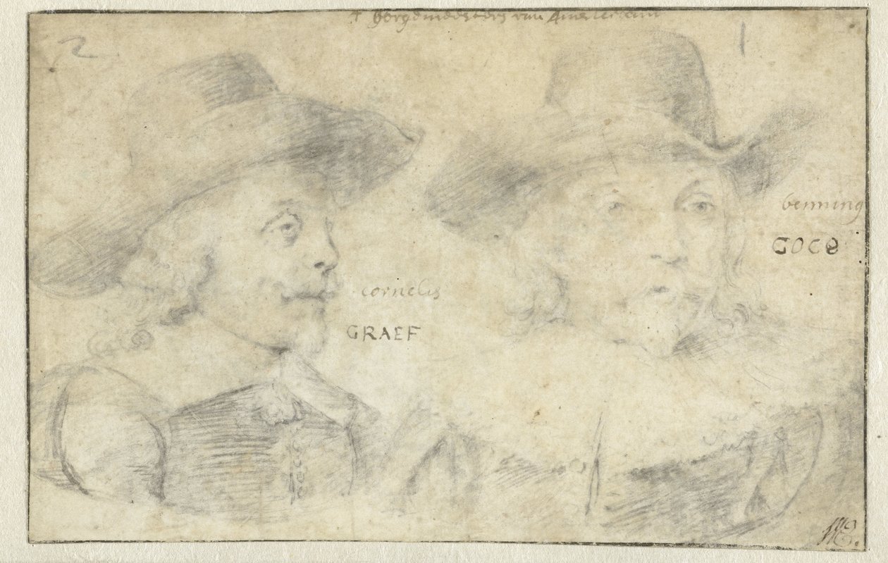 Cornelis de Graeffin ja Frans Banningh Cocqin muotokuvia tekijältä Rembrandt van Rijn