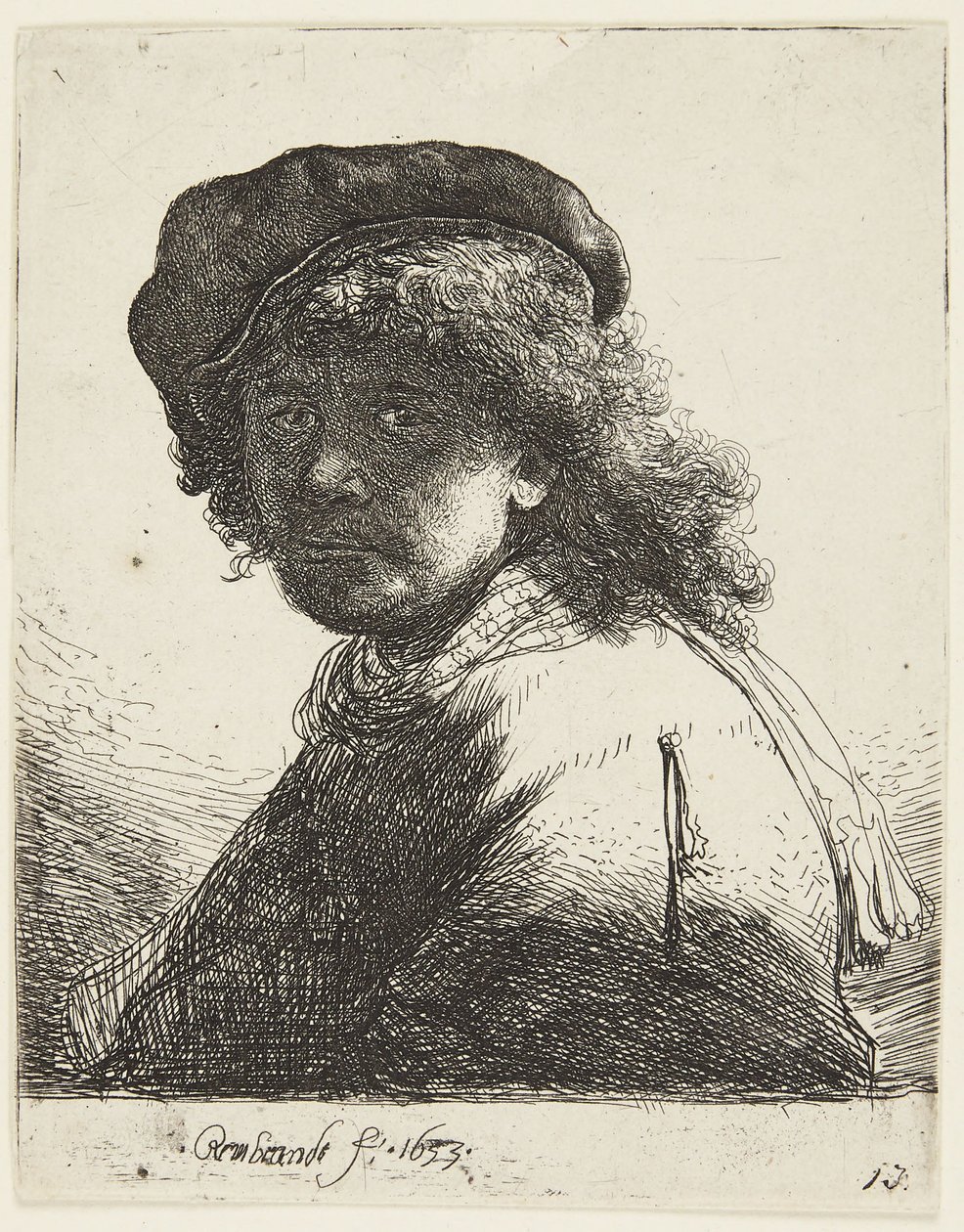Rembrandt, jolla on lippalakki ja huivi tekijältä Rembrandt van Rijn