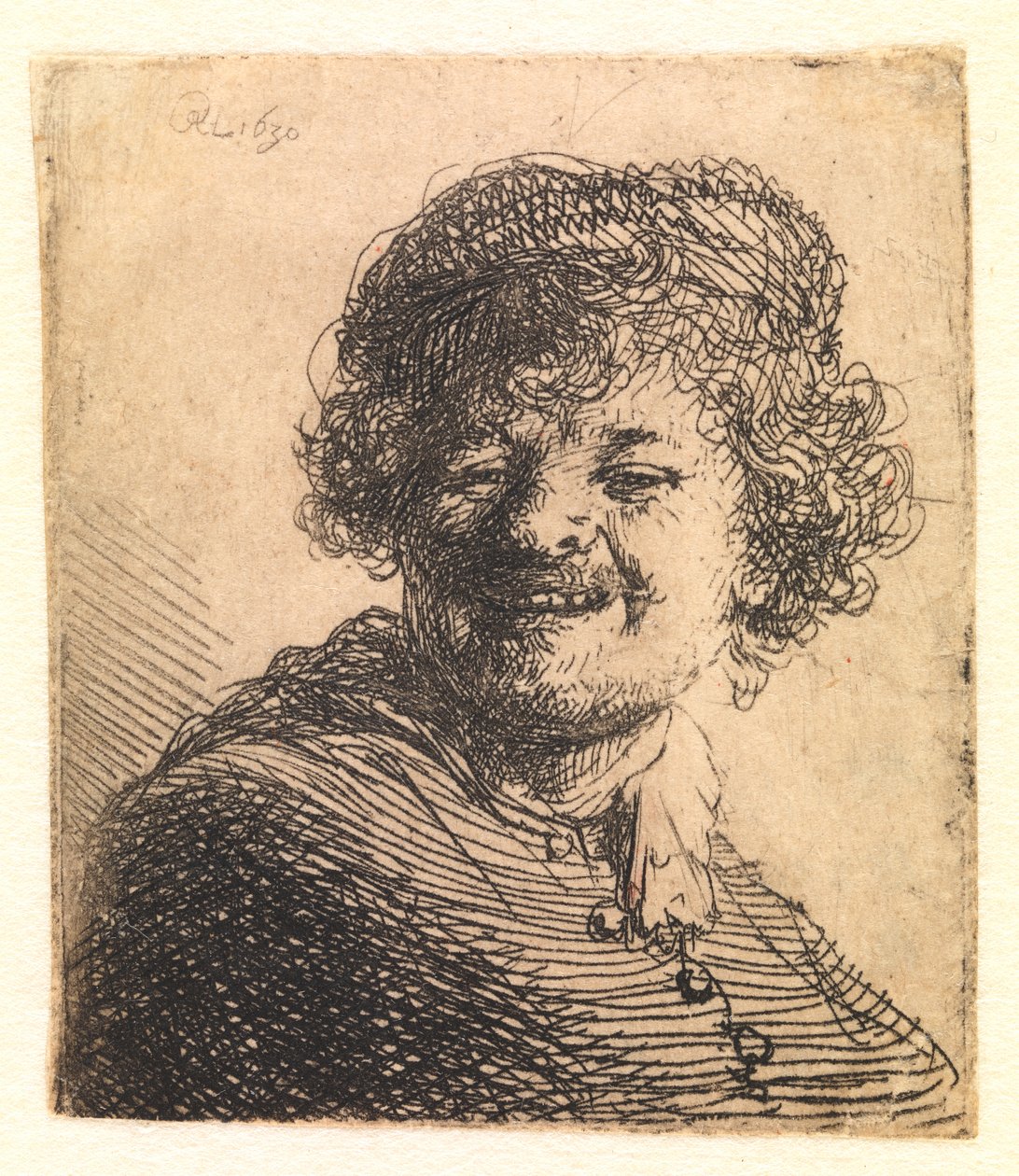 Rembrandt lippiksessä, nauraen: Rintakuva tekijältä Rembrandt van Rijn