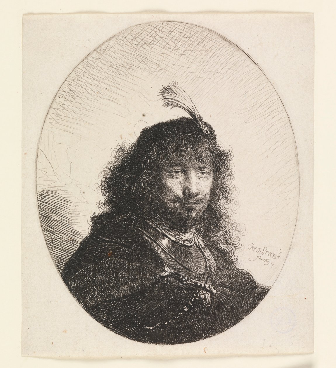 Rembrandt, jossa hattu ja alennettu sapeli tekijältä Rembrandt van Rijn