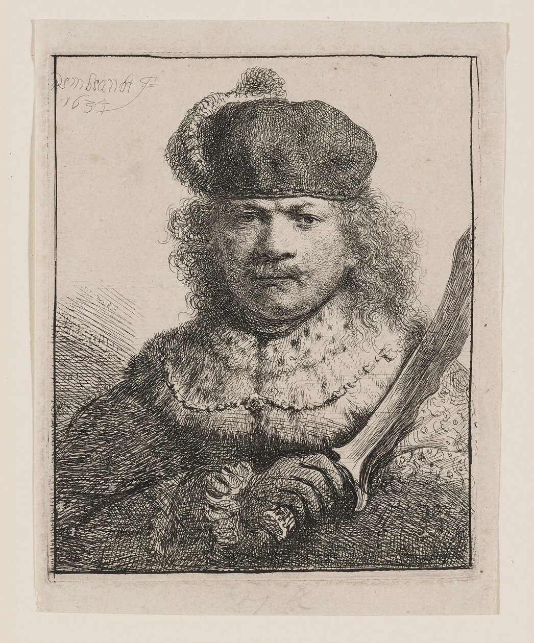 Rembrandt ja kohotettu miekka tekijältä Rembrandt van Rijn