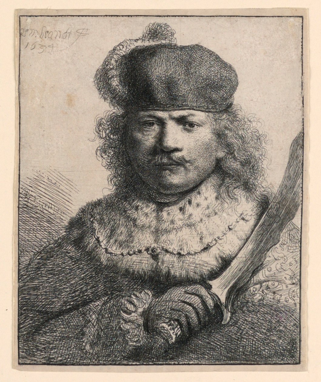 Rembrandt kohotetulla sapelilla tekijältä Rembrandt van Rijn