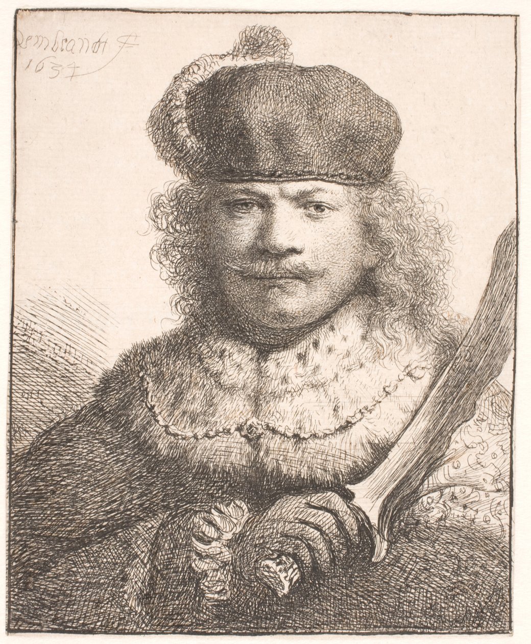 Rembrandt miekka kohollaan: puolivartalokuva tekijältä Rembrandt van Rijn