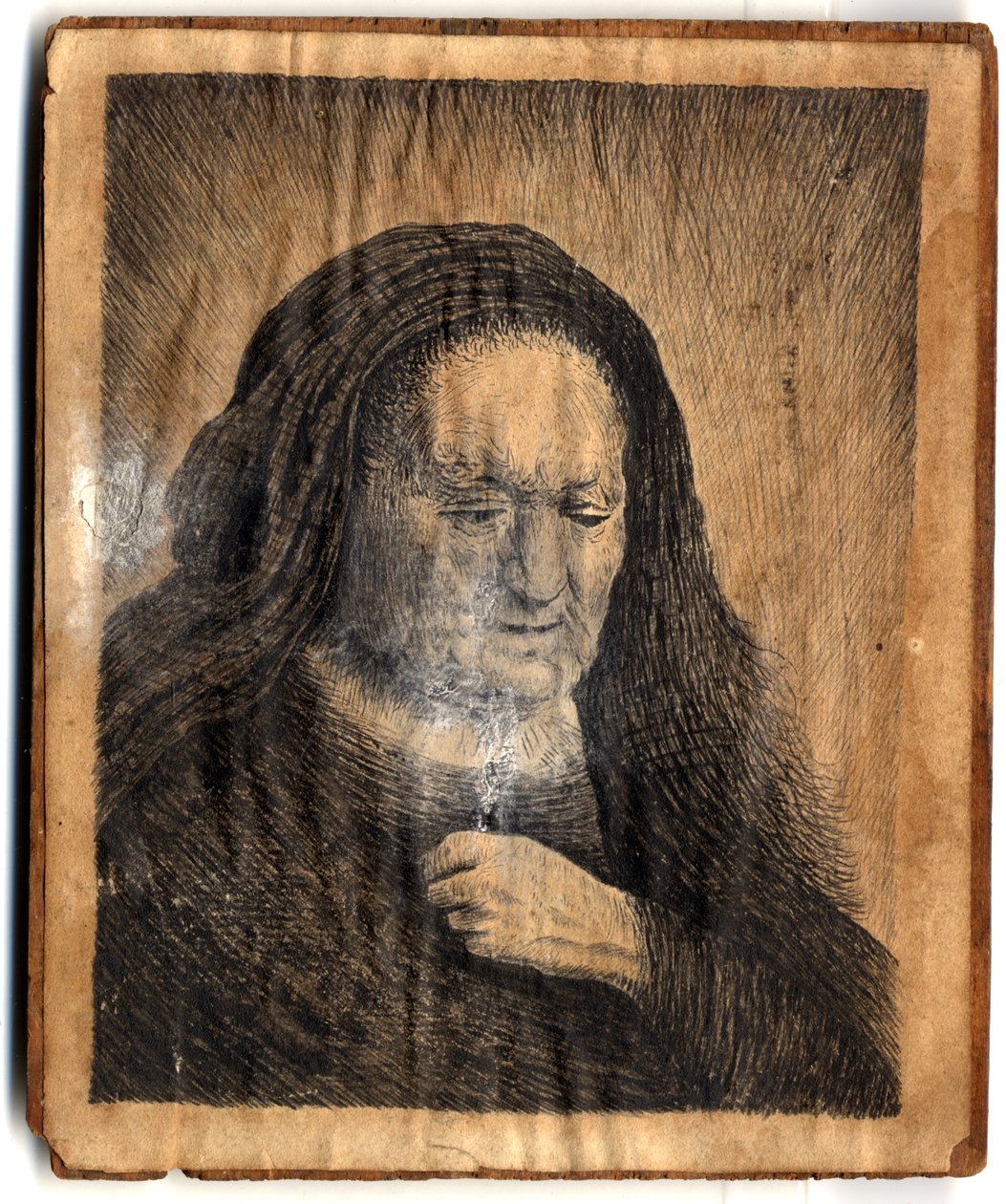 Rembrandtin äiti käsi rinnalla, pastori John Brand, 1782 (lyijykynä ja wc paperille). tekijältä Rembrandt van Rijn