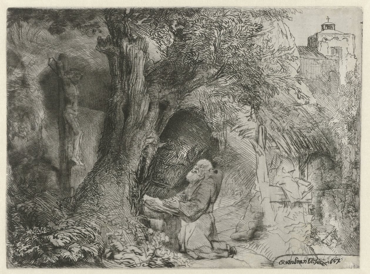 Pyhä Franciscus puun alla rukoilemassa Pyhä Franciscus puun alla rukoilemassa tekijältä Rembrandt van Rijn