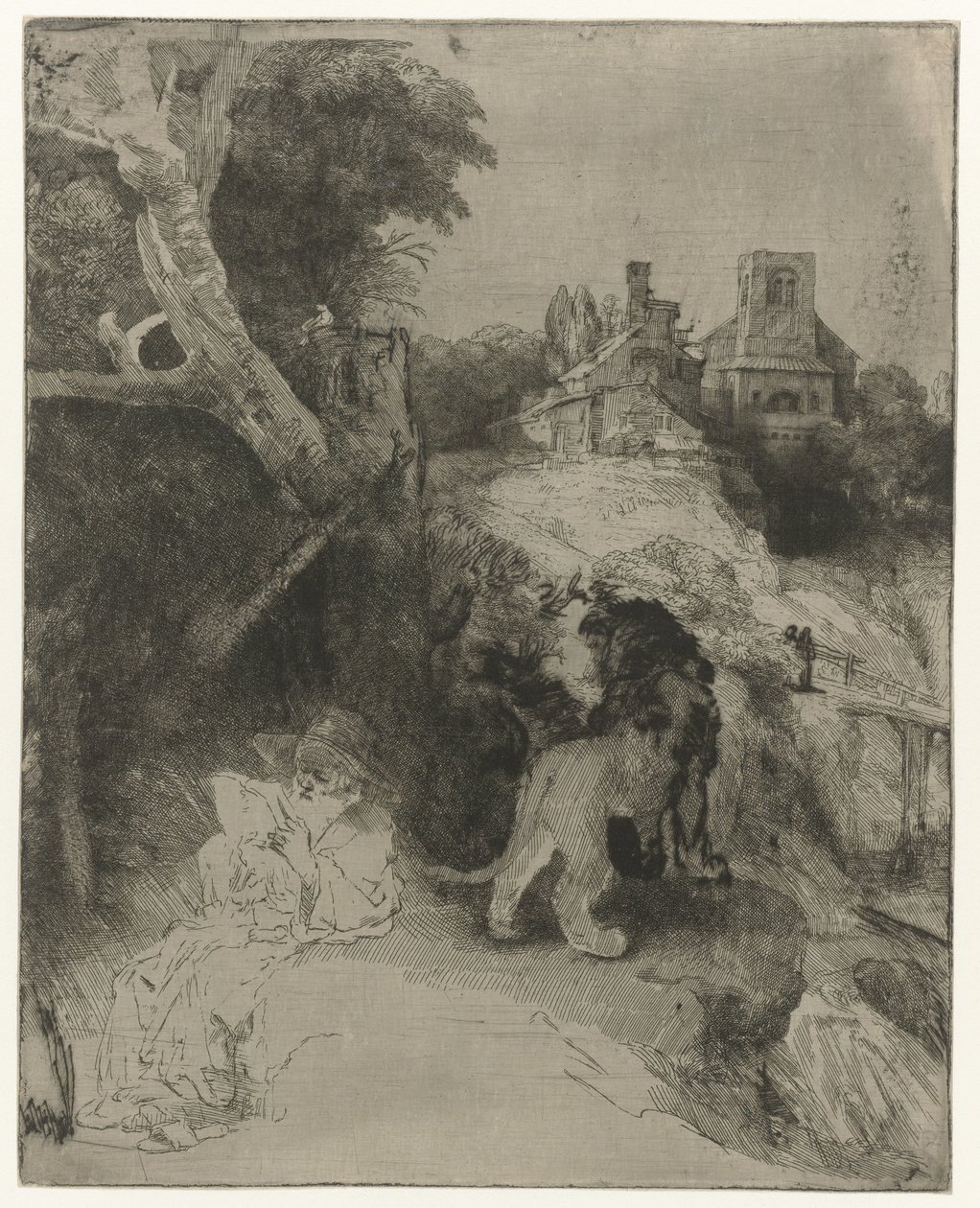 Pyhä Jerome lukemassa italialaisessa maisemassa St Jerome lukemassa italialaisessa maisemassa tekijältä Rembrandt van Rijn