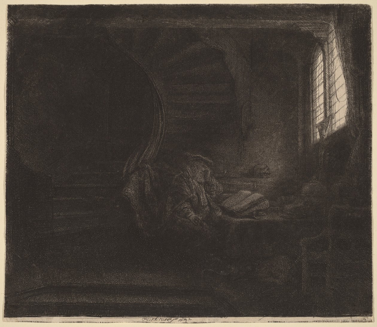 Pyhä Hieronymus pimeässä huoneessa tekijältä Rembrandt van Rijn