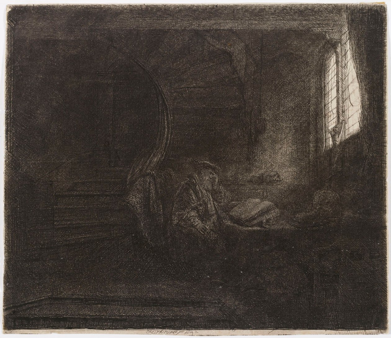 Pyhä Hieronymus pimeässä huoneessa tekijältä Rembrandt van Rijn