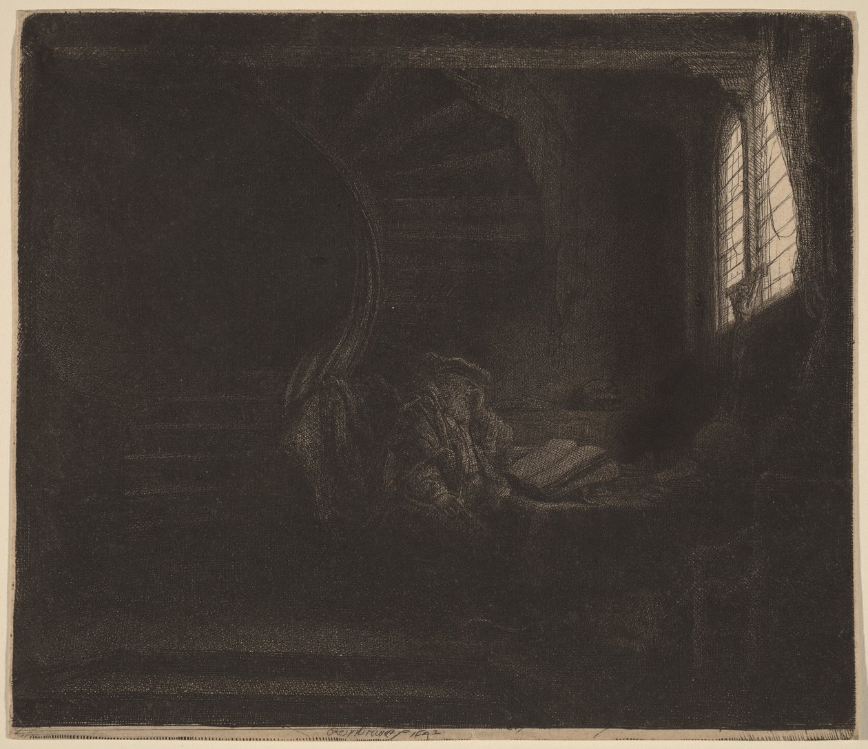 Pyhä Hieronymus pimeässä huoneessa tekijältä Rembrandt van Rijn