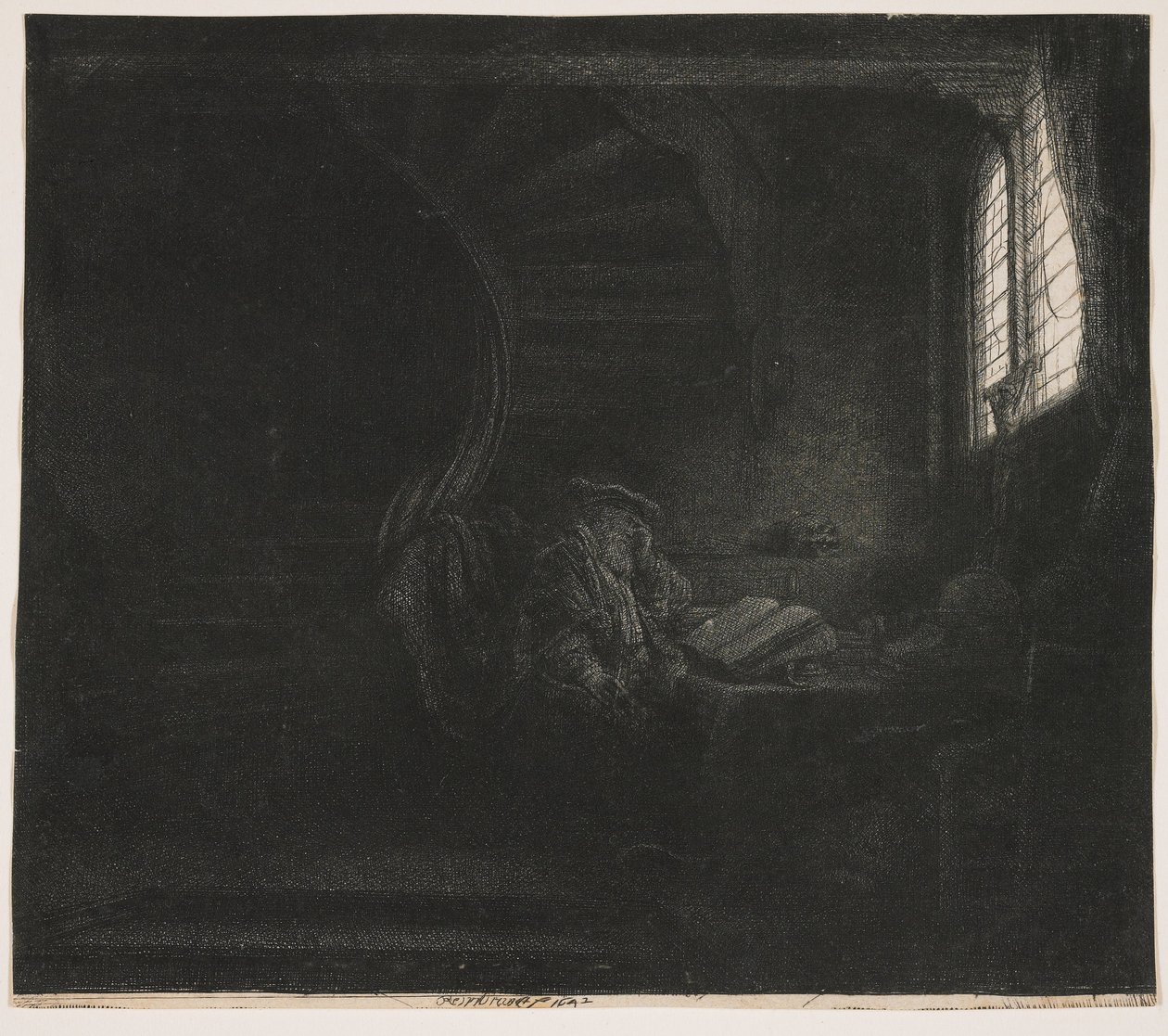 Pyhä Hieronymus pimeässä huoneessa tekijältä Rembrandt van Rijn