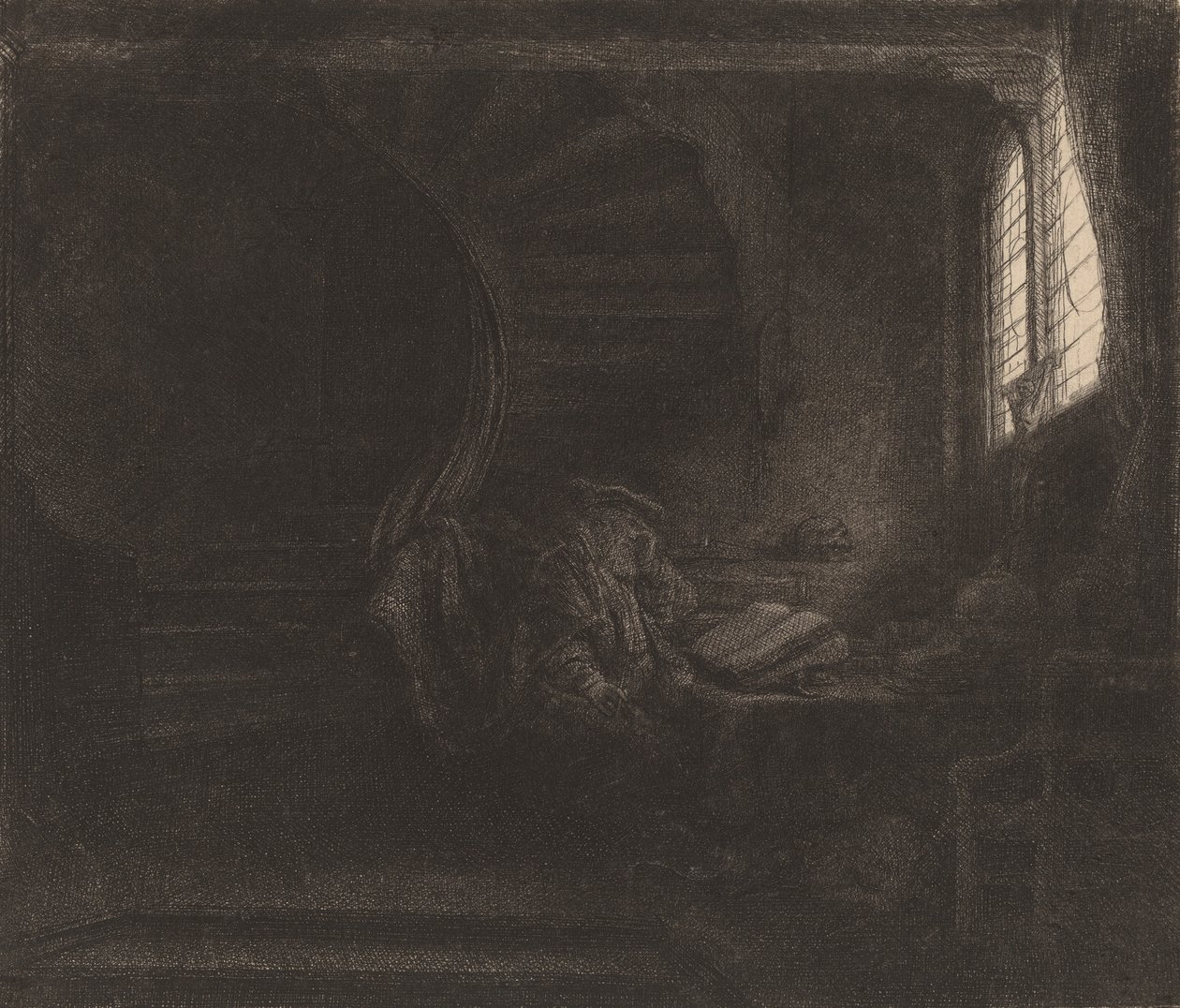 Pyhä Jerome pimeässä kammiossa, 1642. tekijältä Rembrandt van Rijn