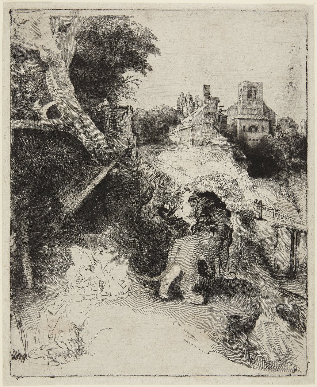 Pyhä Hieronymus italialaisessa maisemassa tekijältä Rembrandt van Rijn