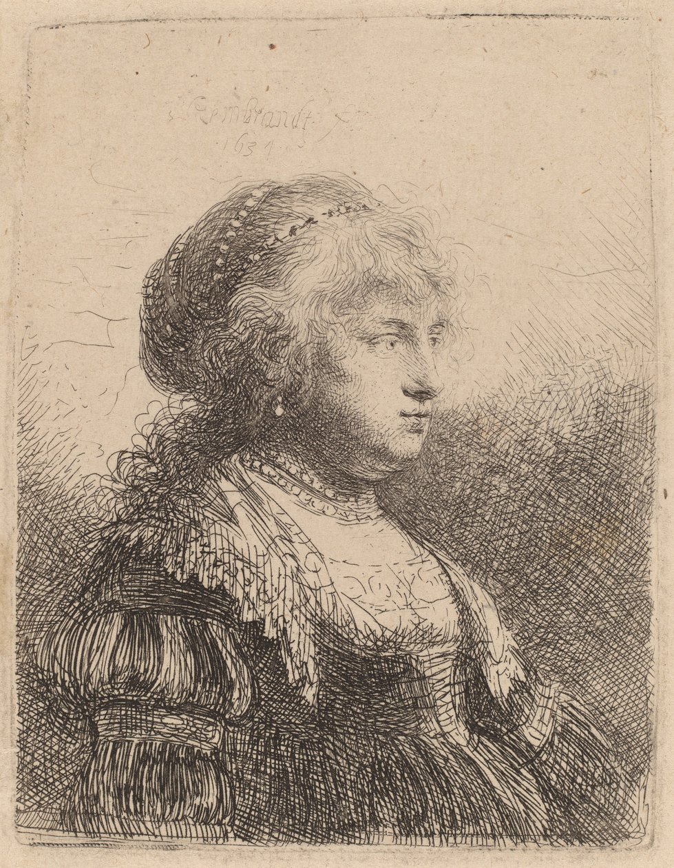Saskia helmet hiuksissaan, 1634 tekijältä Rembrandt van Rijn