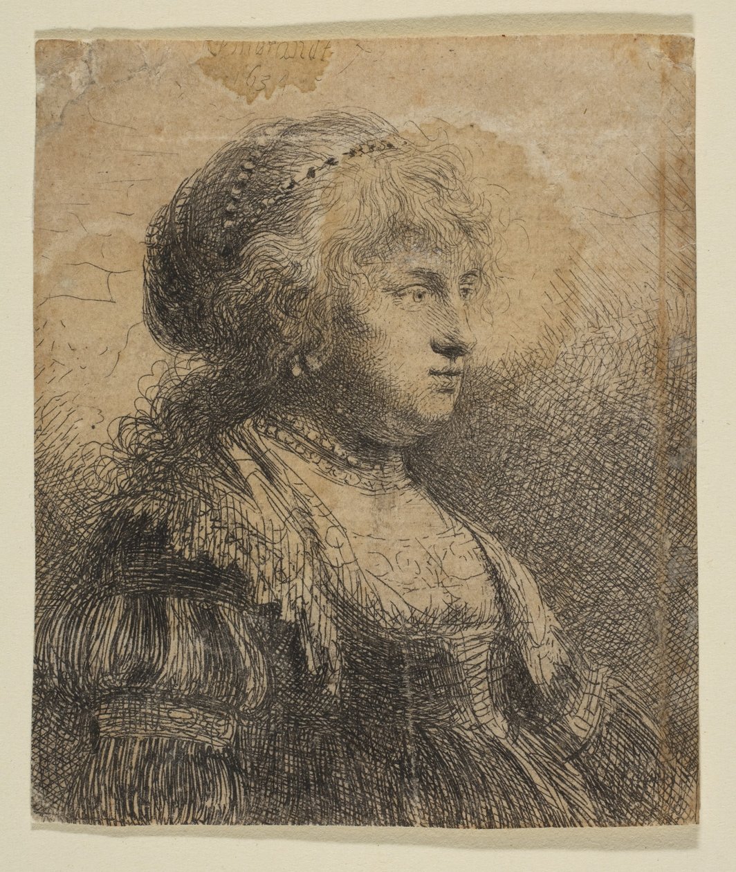 Saskia helmillä hiuksissaan, 1634. tekijältä Rembrandt van Rijn