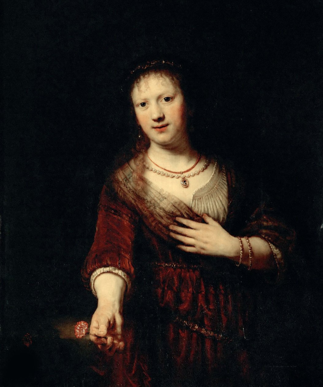 Saskia punaisella kukalla, 1641. tekijältä Rembrandt van Rijn