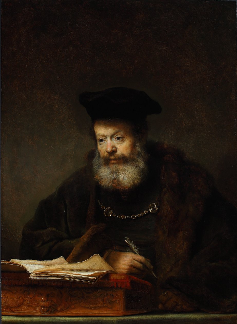 Tutkija kirjoituspöytänsä ääressä, 1641 tekijältä Rembrandt van Rijn