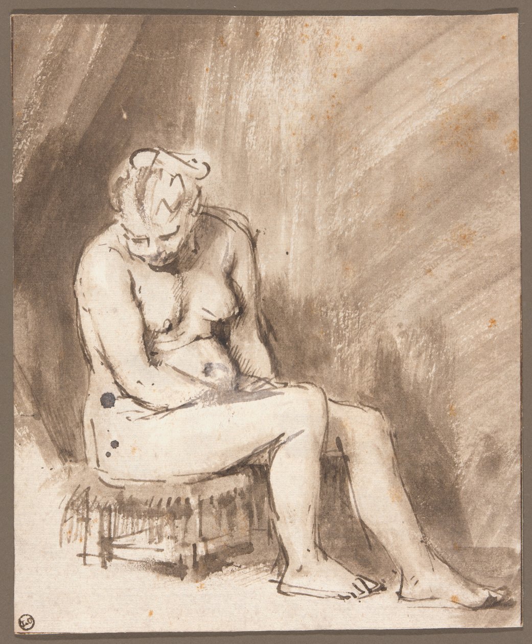 Istuva nainen alasti tekijältä Rembrandt van Rijn