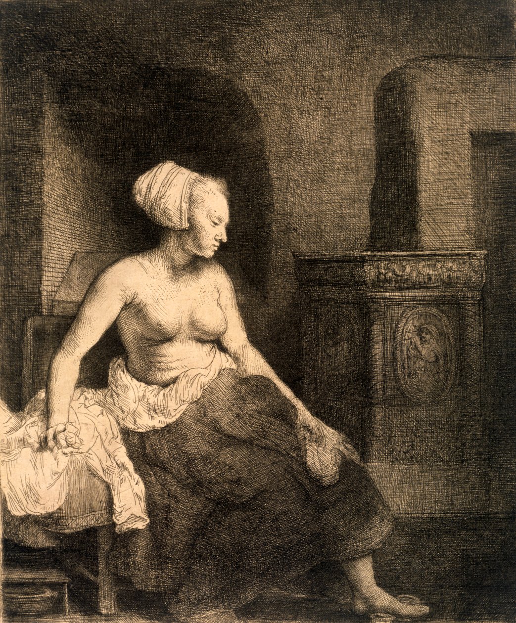 Istuva nainen alastonkuva, 1658 tekijältä Rembrandt van Rijn