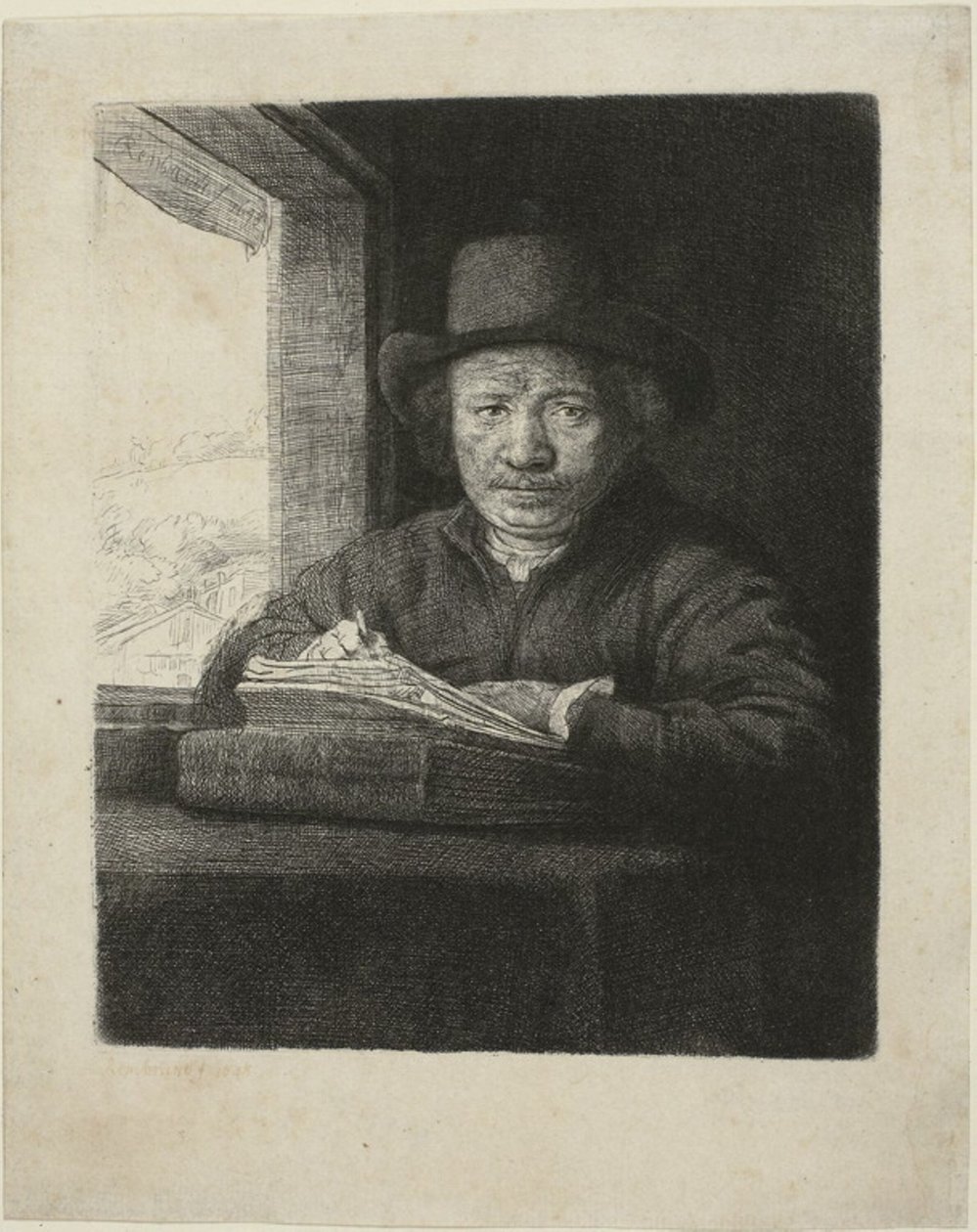 Omakuvaetsaus ikkunassa tekijältä Rembrandt van Rijn