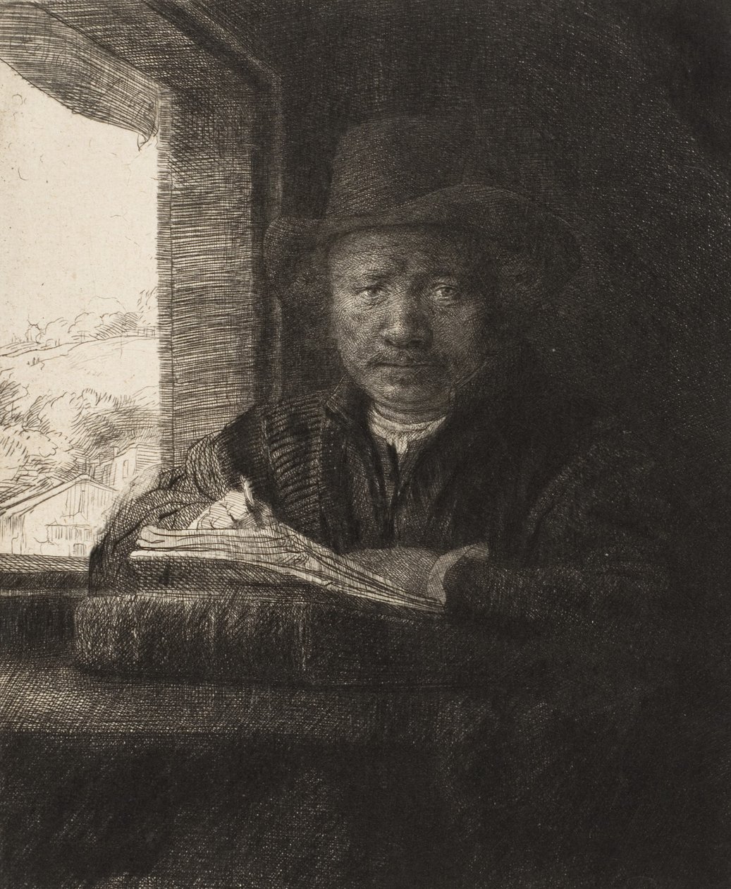 Omakuvaetsaus ikkunassa, 1648, 1648. tekijältä Rembrandt van Rijn