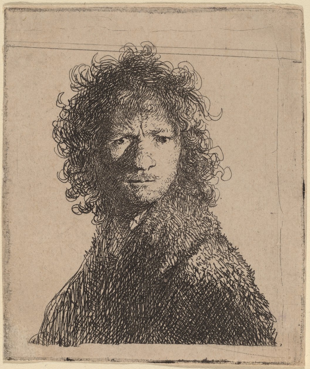 Omakuva, kulmia rypistävä tekijältä Rembrandt van Rijn
