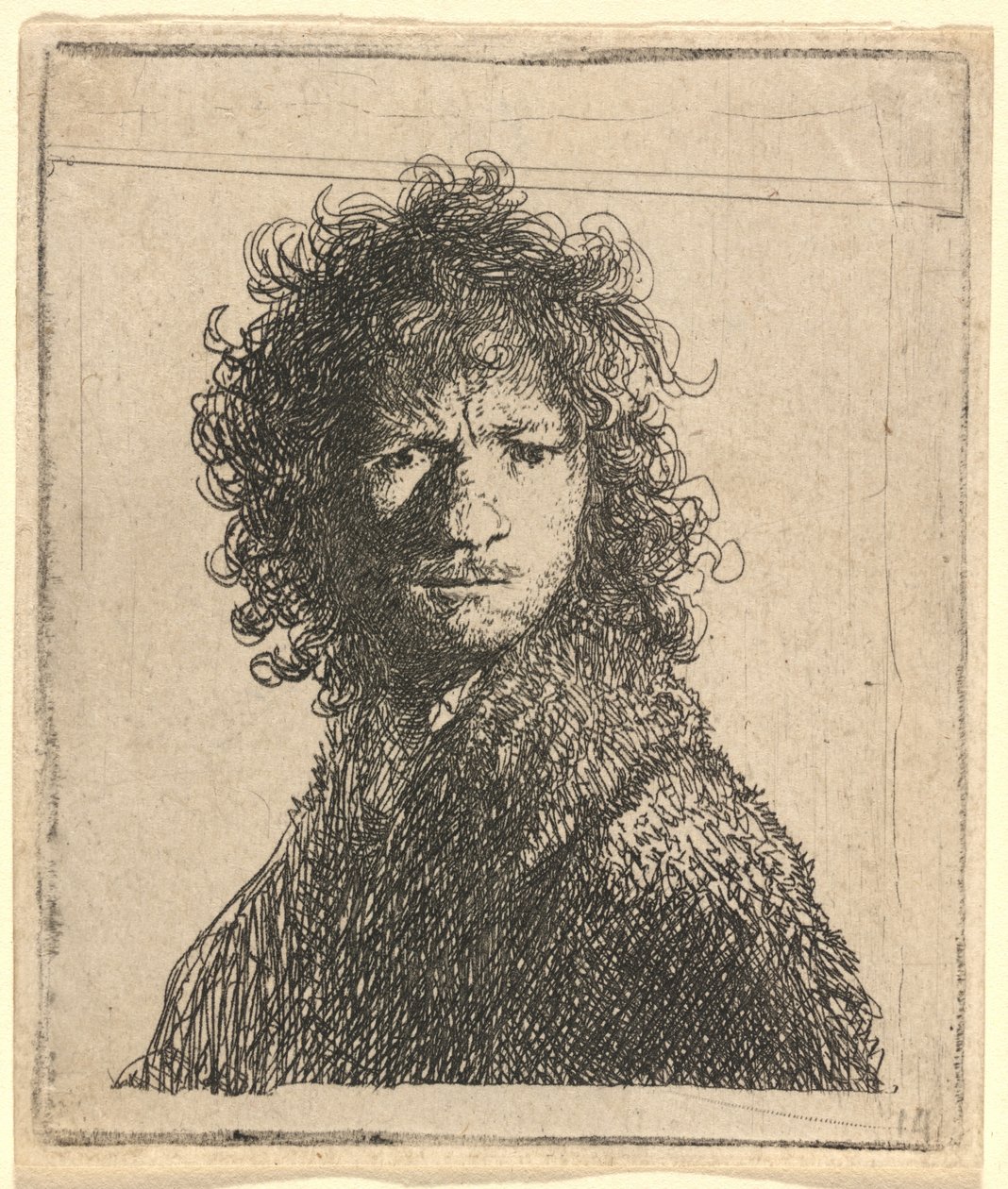 Omakuva, kulmia rypistävä tekijältä Rembrandt van Rijn