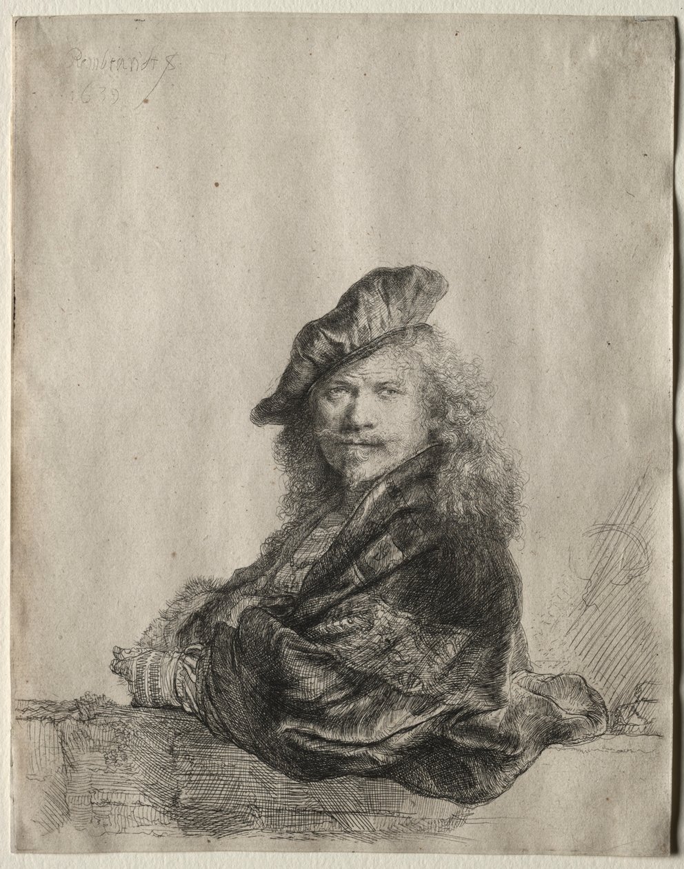 Omakuva kivikynnykselle nojaten, 1639. tekijältä Rembrandt van Rijn