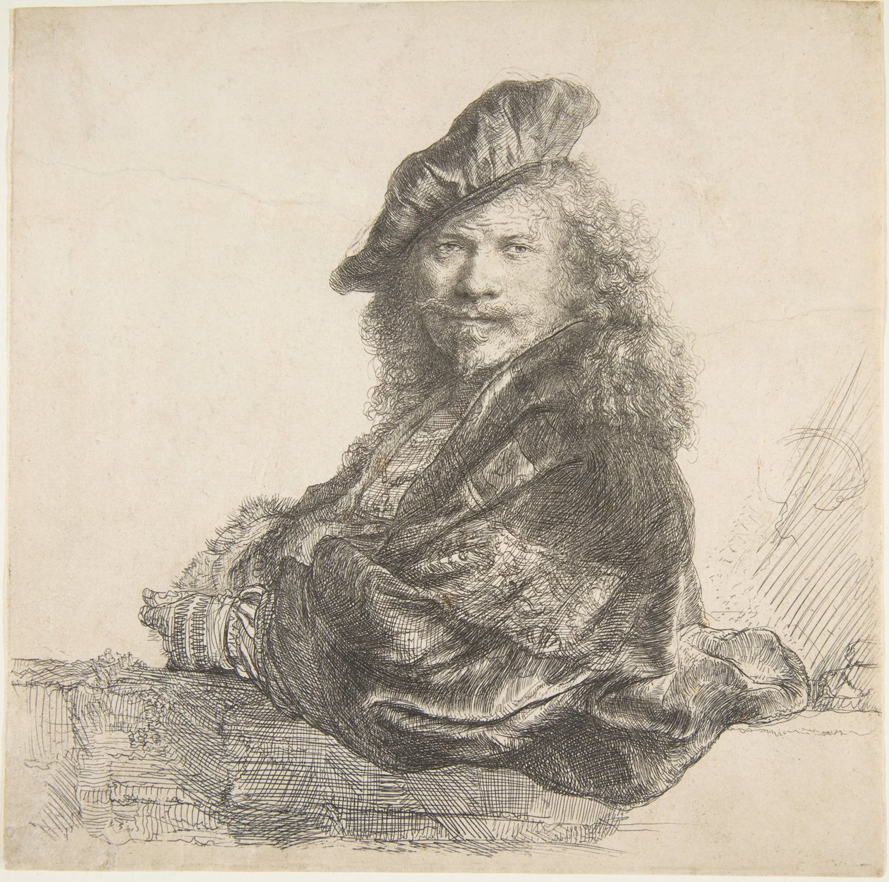 Omakuva, nojaten kiviseinään, 1639. tekijältä Rembrandt van Rijn