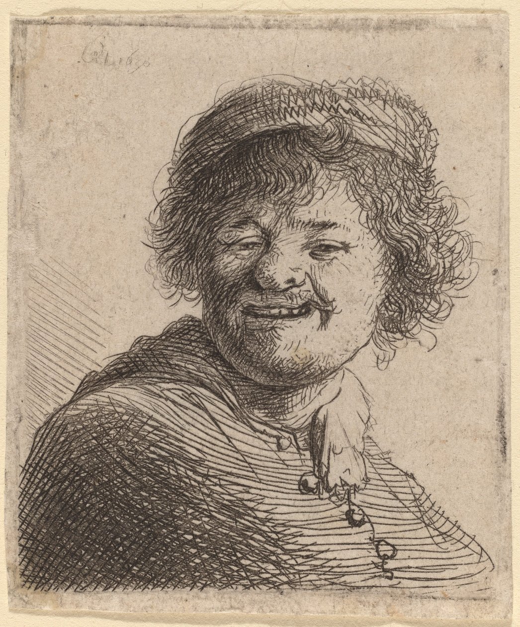 Omakuva lippisessä: Nauraa tekijältä Rembrandt van Rijn