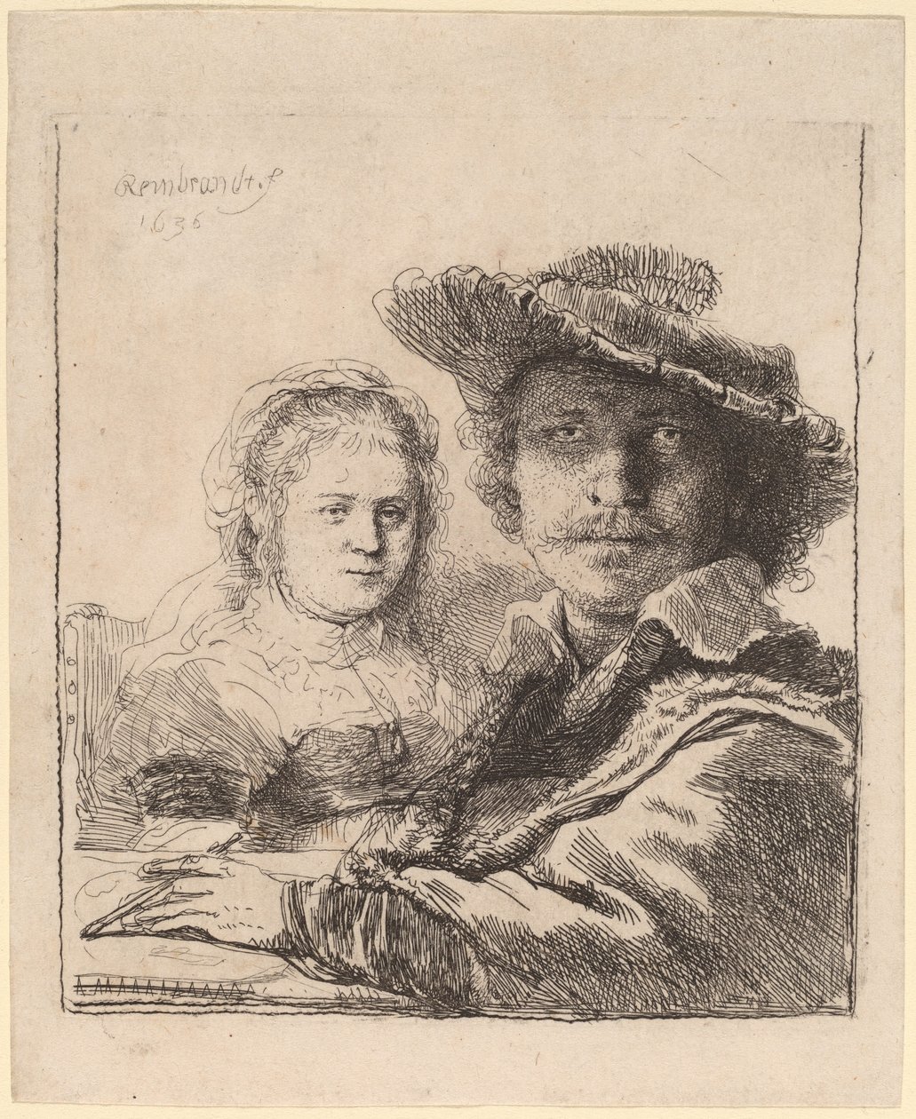 Omakuva Saskian kanssa tekijältä Rembrandt van Rijn
