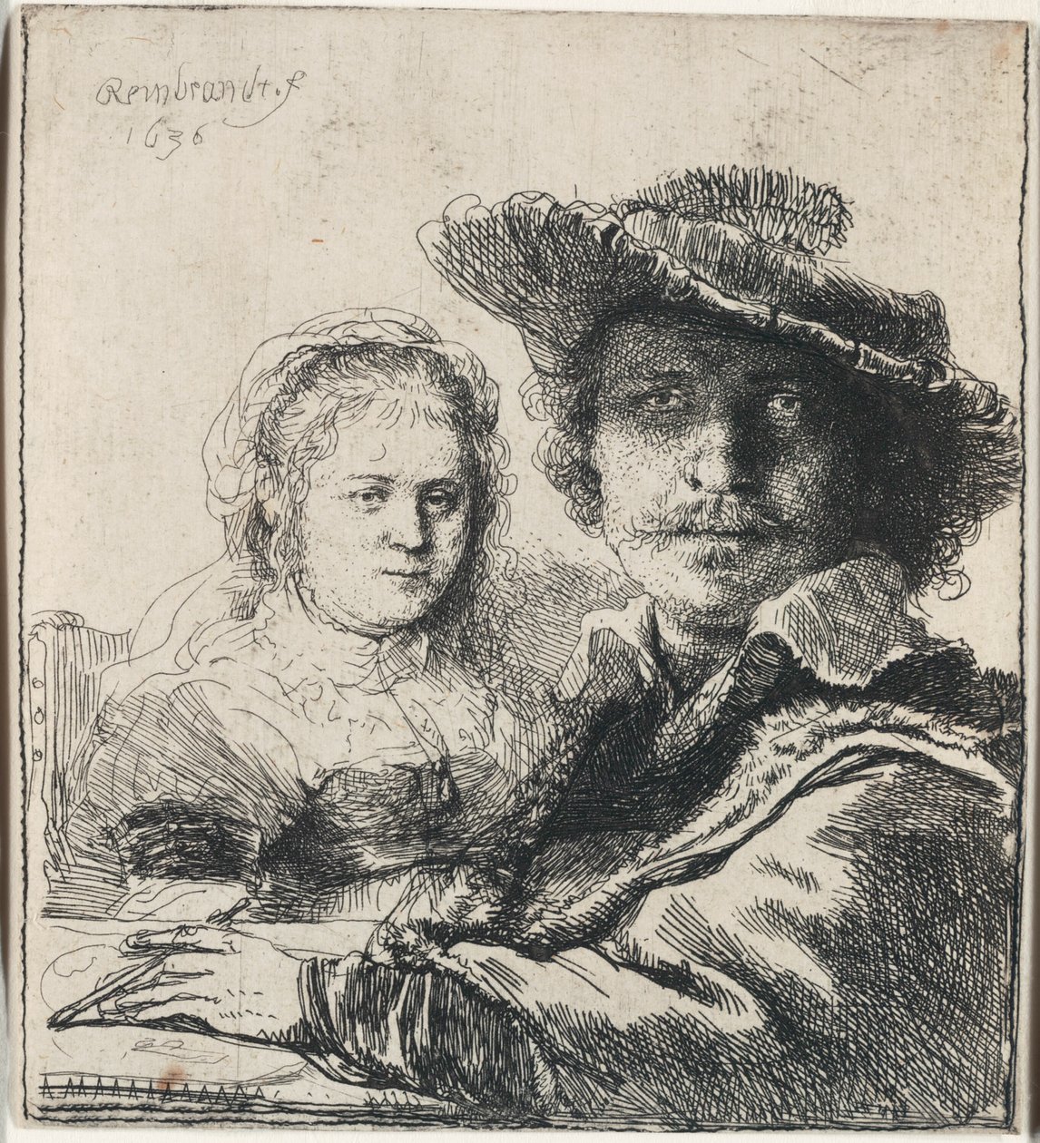 Omakuva Saskian kanssa tekijältä Rembrandt van Rijn