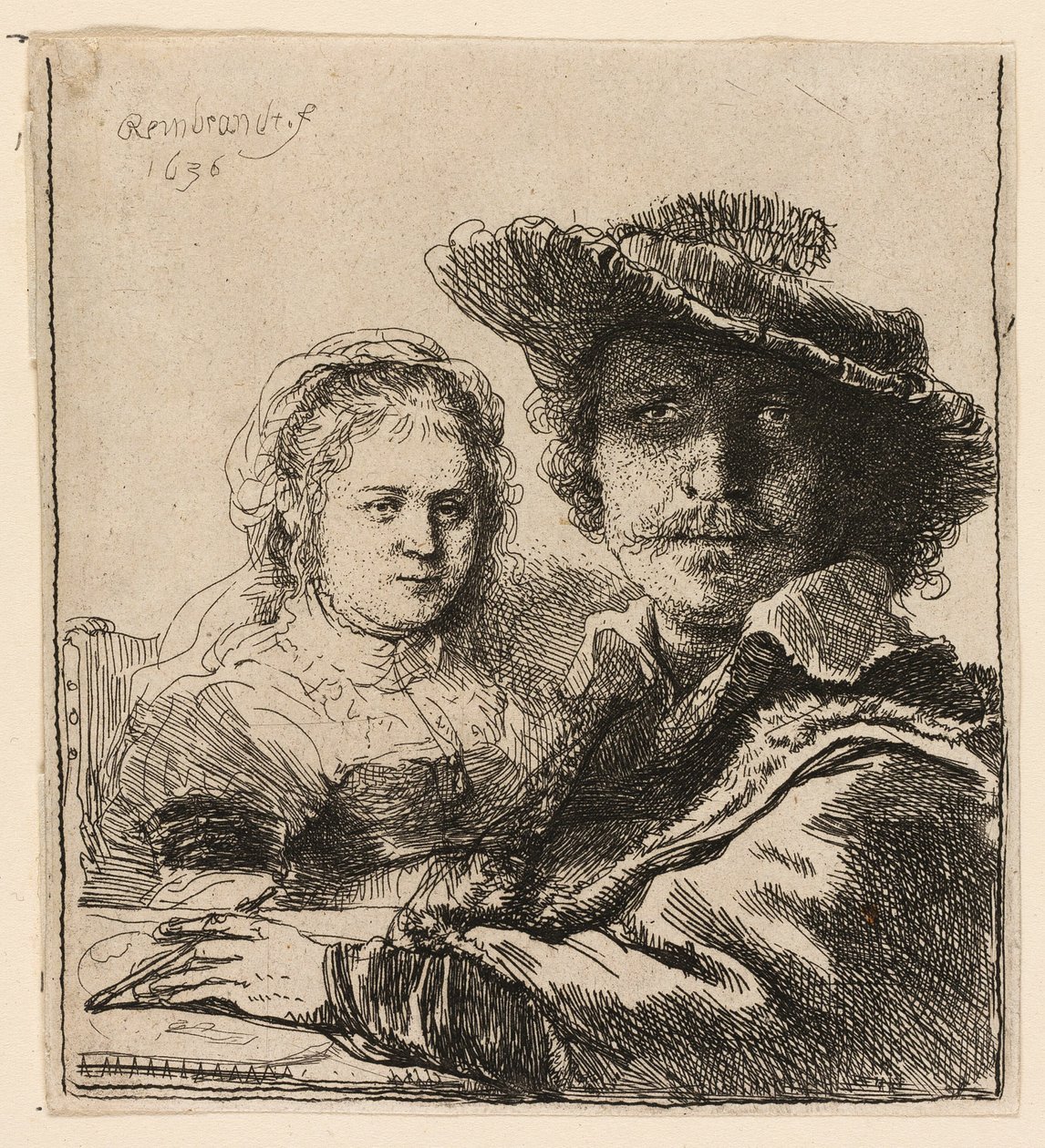 Omakuva Saskian kanssa tekijältä Rembrandt van Rijn
