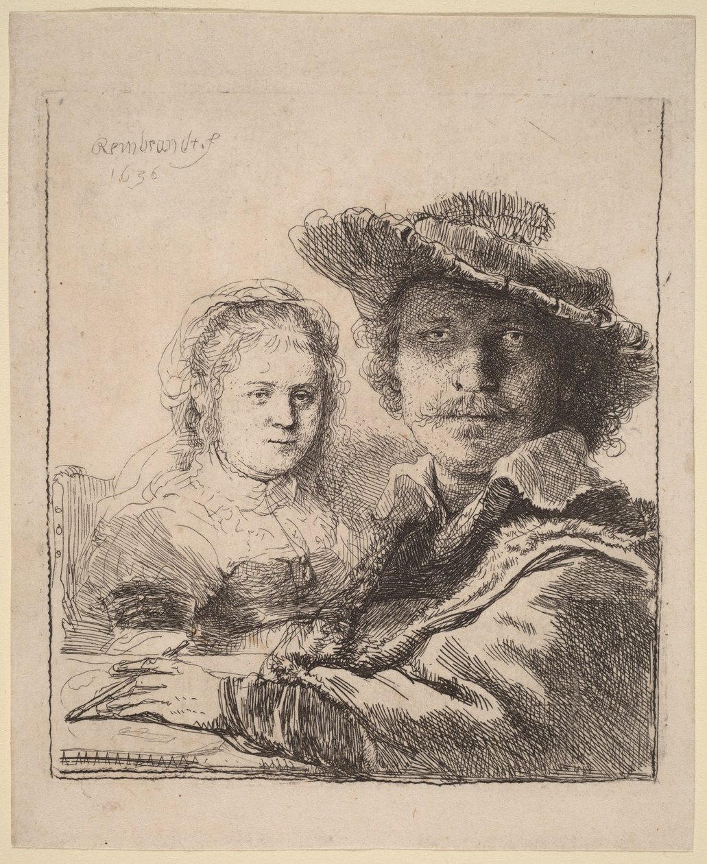 Omakuva Saskian kanssa tekijältä Rembrandt van Rijn