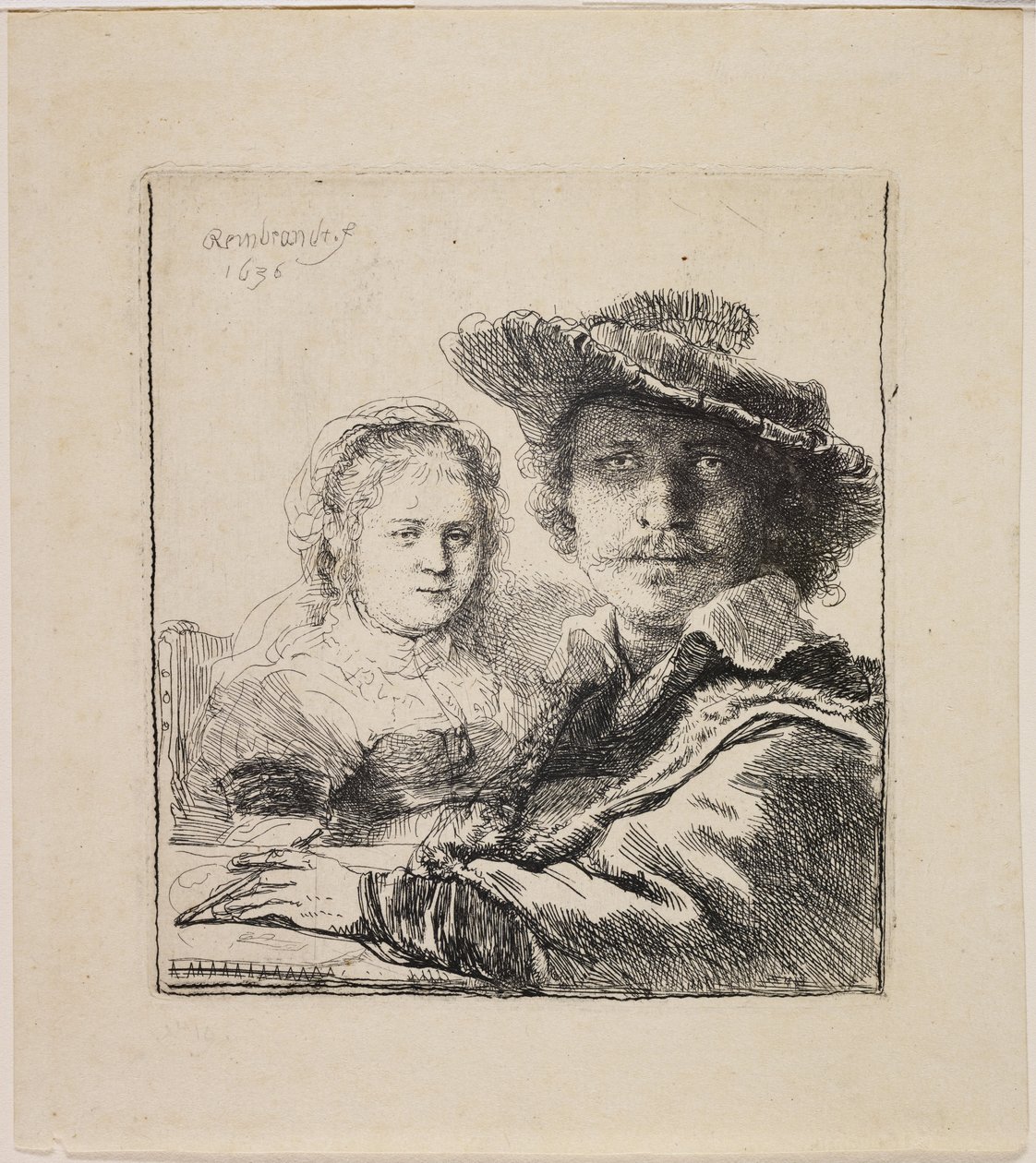 Omakuva Saskian kanssa tekijältä Rembrandt van Rijn