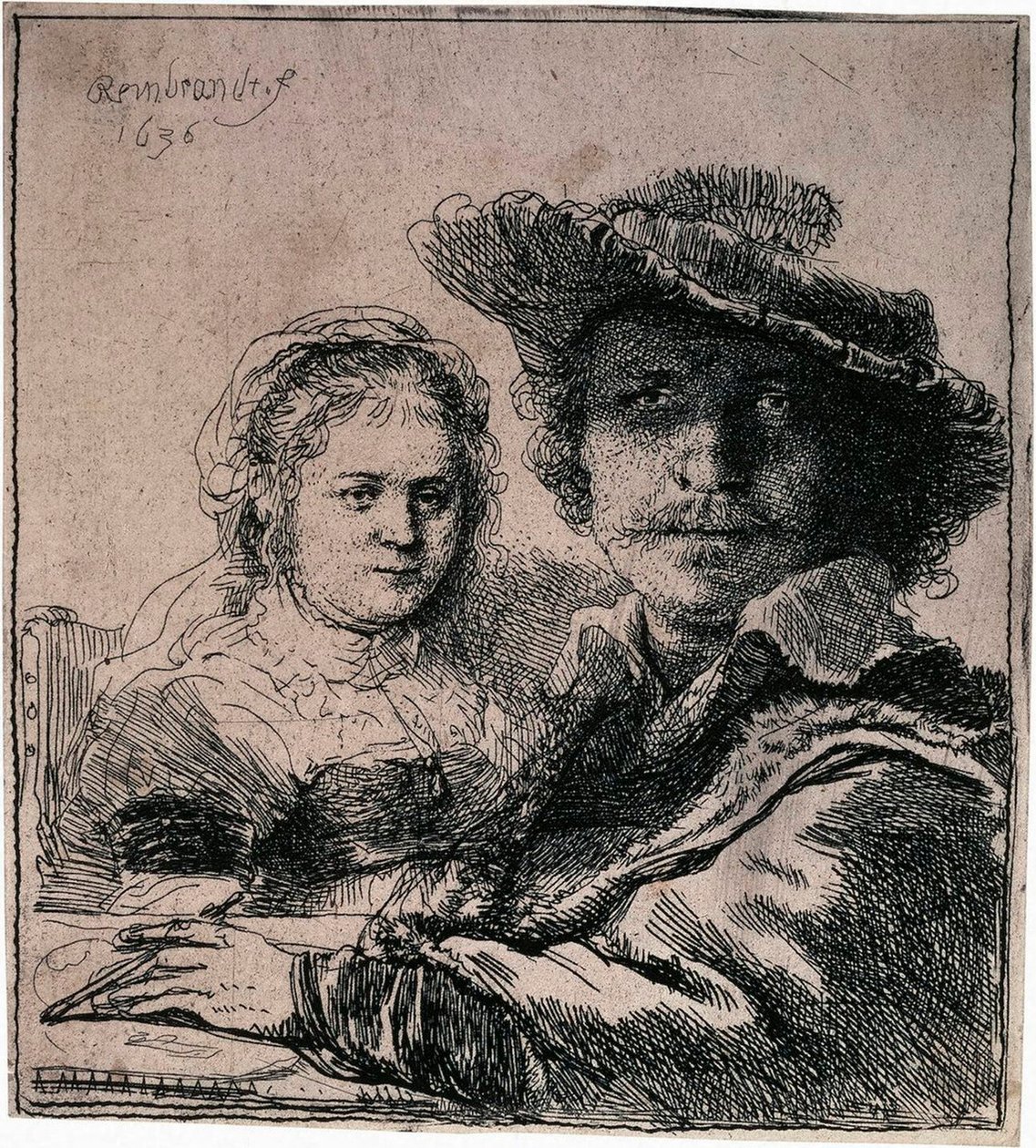 Omakuva Saskian kanssa, 1636. tekijältä Rembrandt van Rijn
