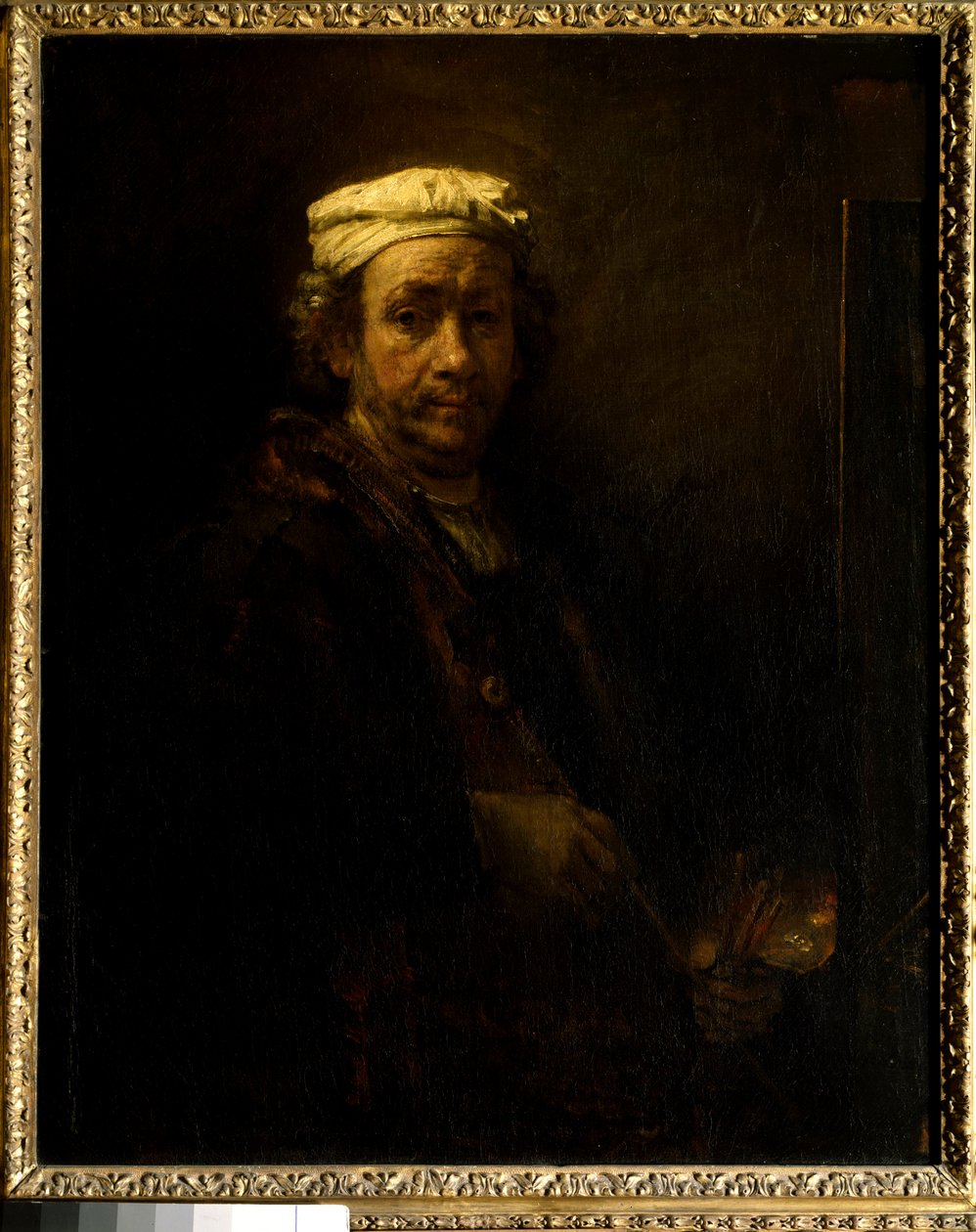 Omakuva maalaustelineessä. Rembrandt Harmenszoon van Rijn dit Rembrandtin maalaus (1606-1669) Ec. Ontto. tekijältä Rembrandt van Rijn