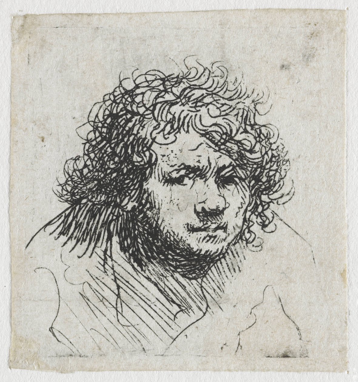 Omakuva eteenpäin nojaten: rintakuva tekijältä Rembrandt van Rijn
