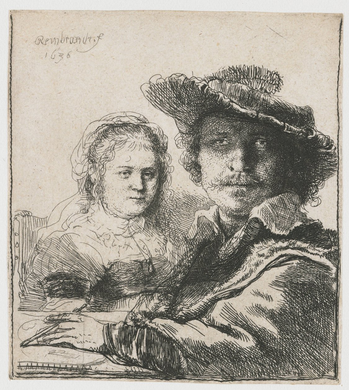Omakuva Saskian kanssa tekijältä Rembrandt van Rijn