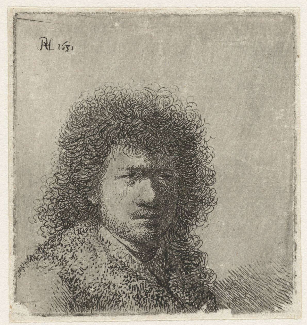 Omakuva tuuheat hiukset: rintakuva tekijältä Rembrandt van Rijn