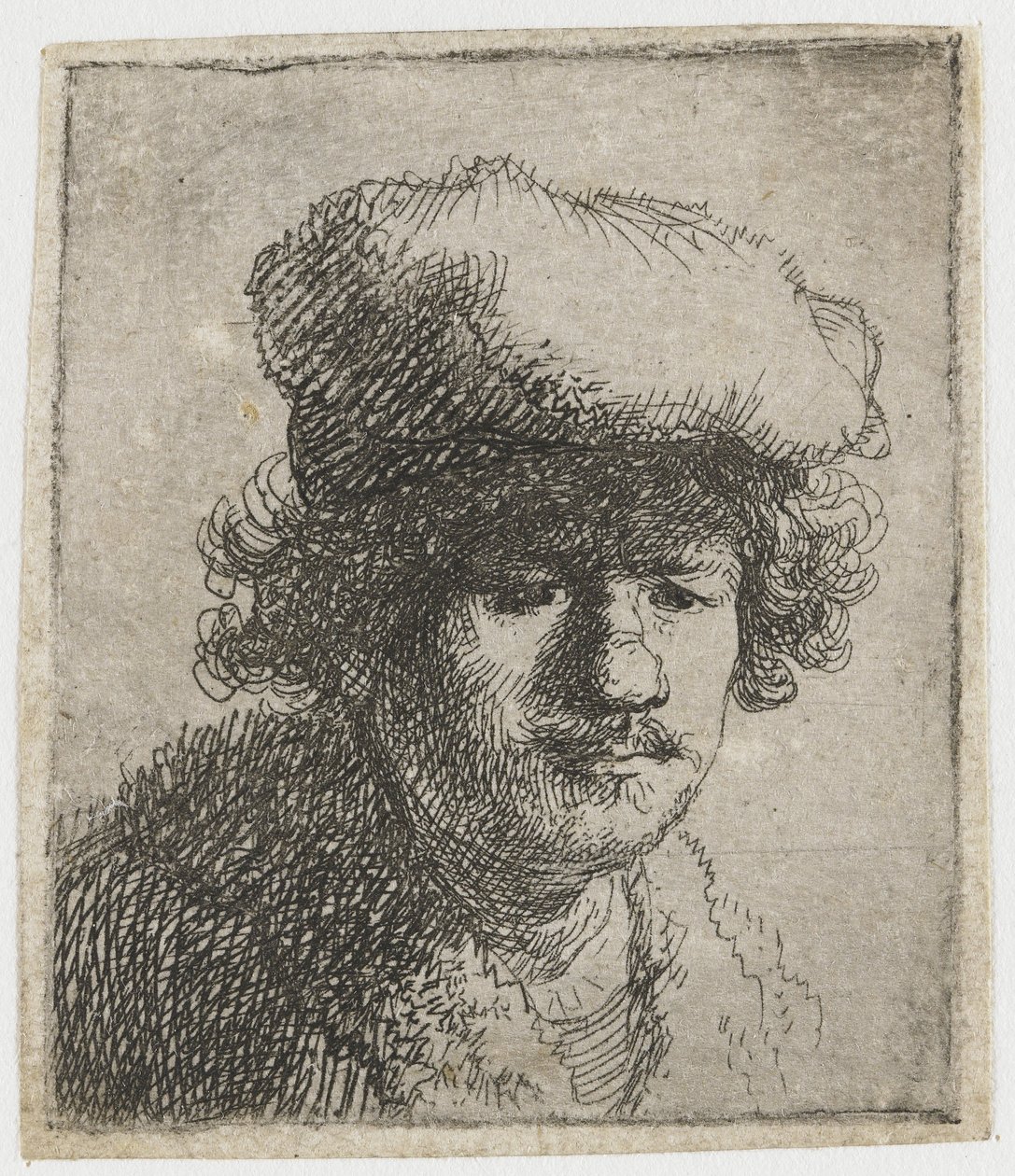 Omakuva, korkki vedetty eteenpäin, n.1630. tekijältä Rembrandt van Rijn