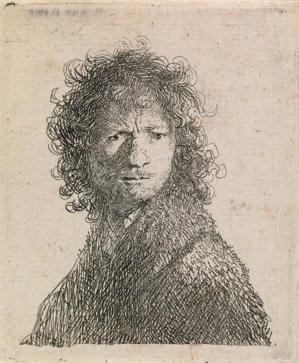 Omakuva, kulmakarvat kurtussa tekijältä Rembrandt van Rijn
