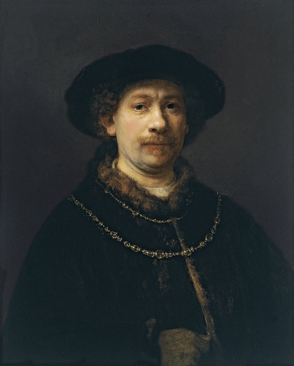 Omakuva baretilla ja kahdella kultaketjulla, n. 1642 tekijältä Rembrandt van Rijn