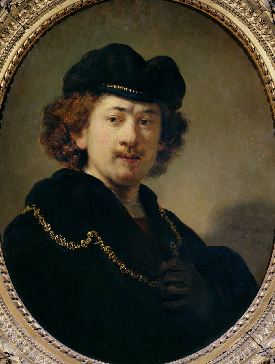 Omakuva, hattu ja kultaketju, 1633 tekijältä Rembrandt van Rijn