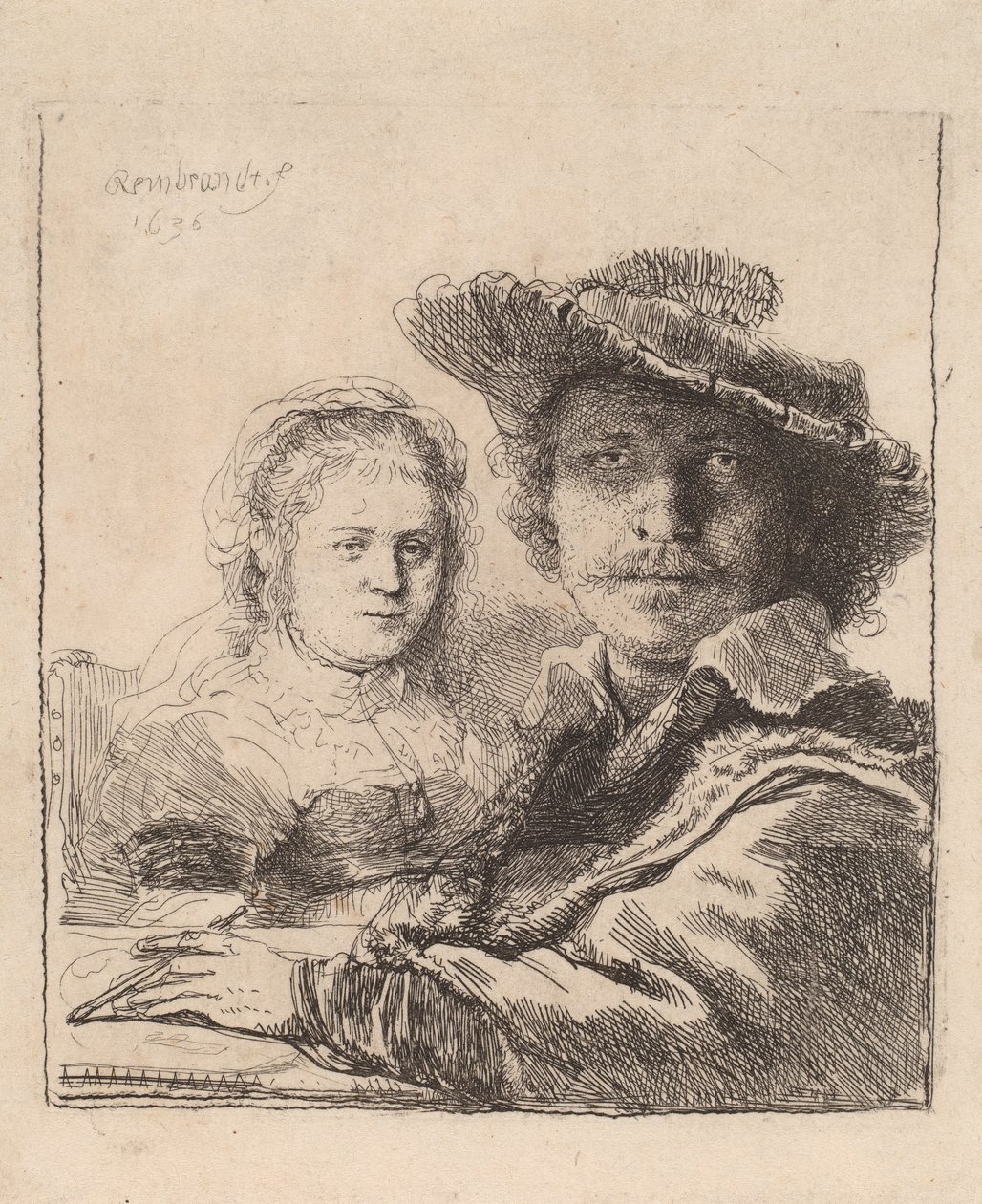 Omakuva Saskian kanssa, 1636 tekijältä Rembrandt van Rijn
