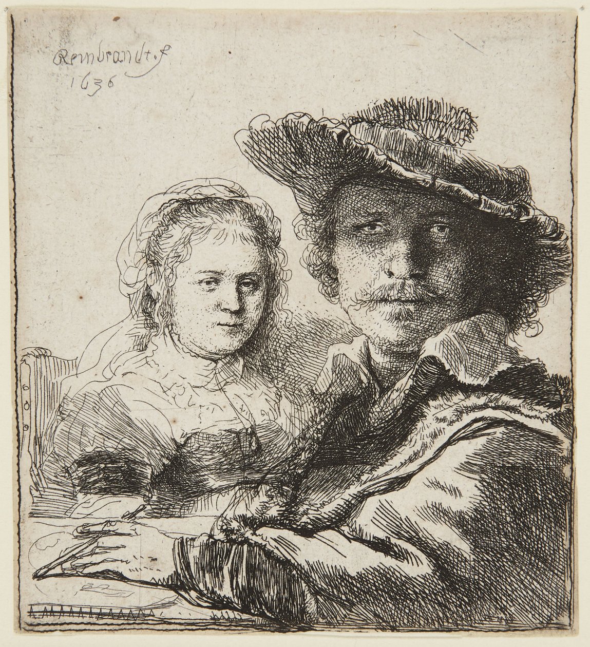 Omakuva Saskian kanssa tekijältä Rembrandt van Rijn