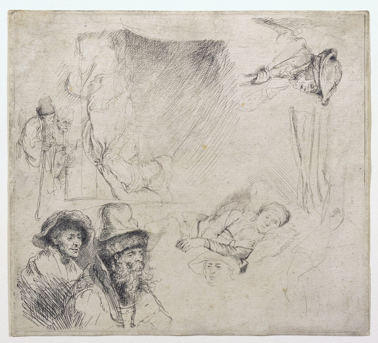 Tutkimusarkki (nainen makaa sairaana sängyssä) tekijältä Rembrandt van Rijn
