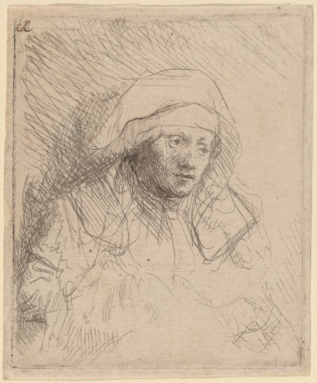 Sairas nainen, jolla on suuri valkoinen päähine (Saskia) tekijältä Rembrandt van Rijn
