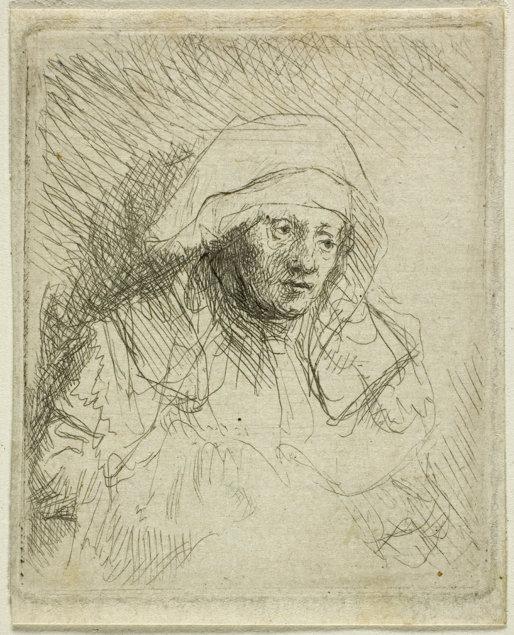 Sairas nainen, jolla on suuri valkoinen päähine (Saskia) tekijältä Rembrandt van Rijn